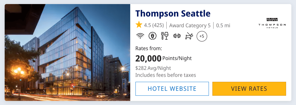 Thompson Seattle for 20,000 Hyatt points per night
