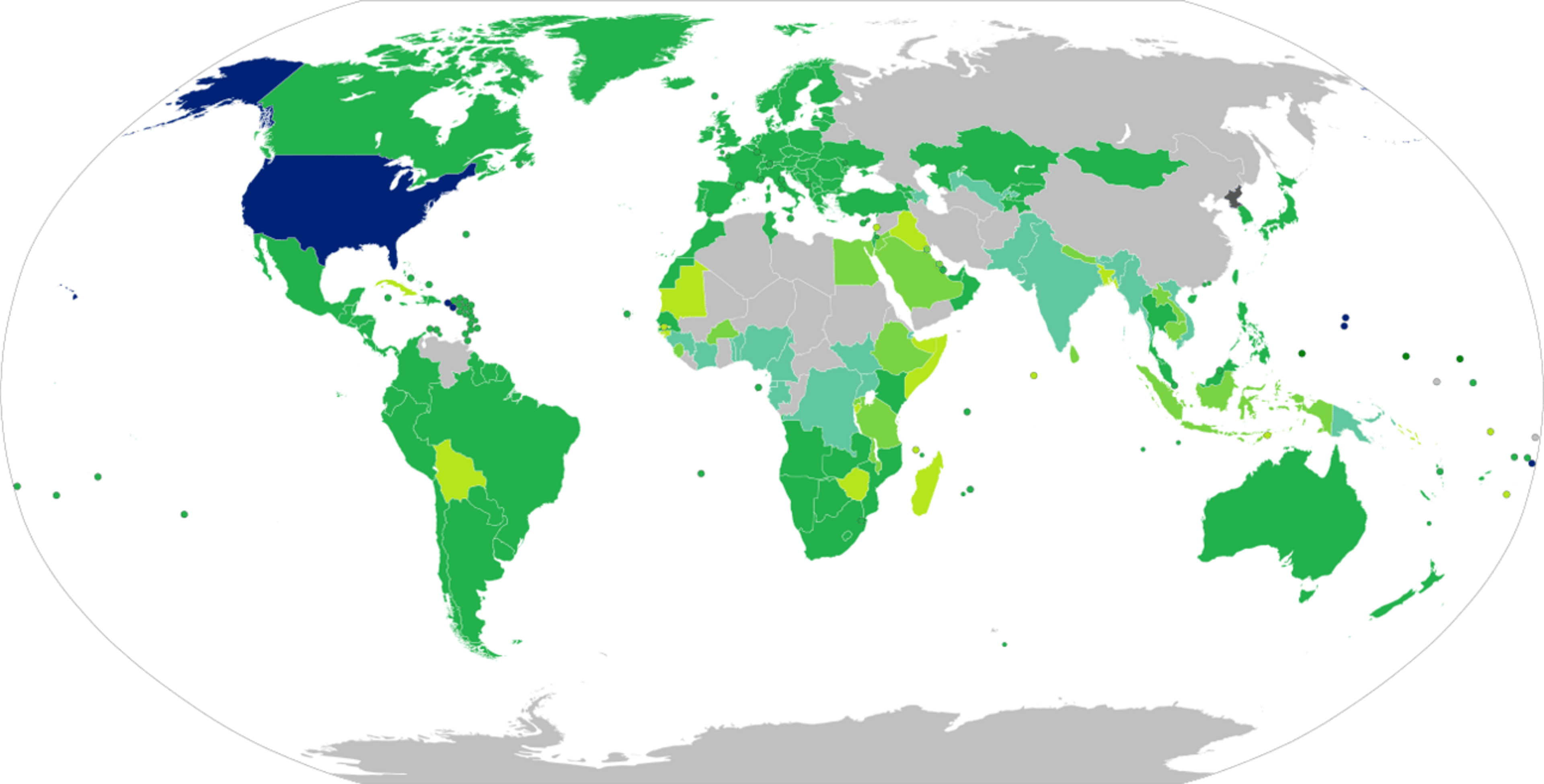 A color-coded map showing visa requirements (by country) for U.S. passport olders