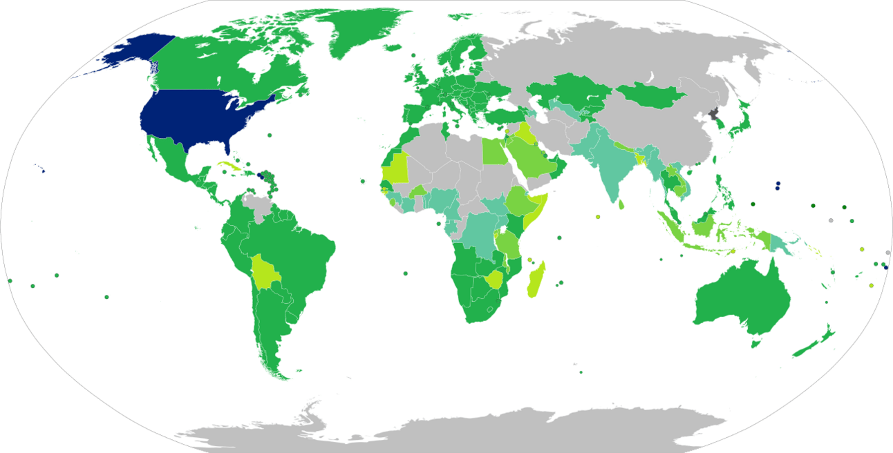 A color-coded map showing visa requirements (by country) for U.S. passport olders
