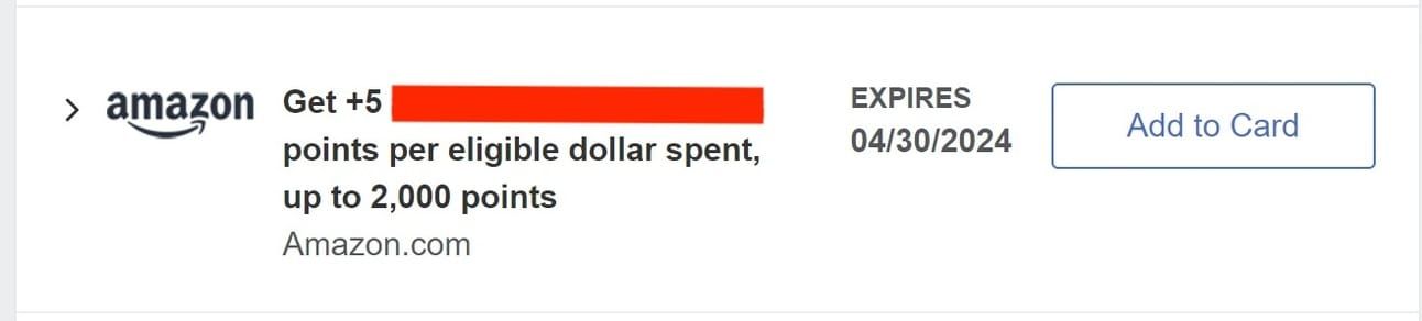 A screenshot of a targeted card offer to earn 5x bonus points at Amazon