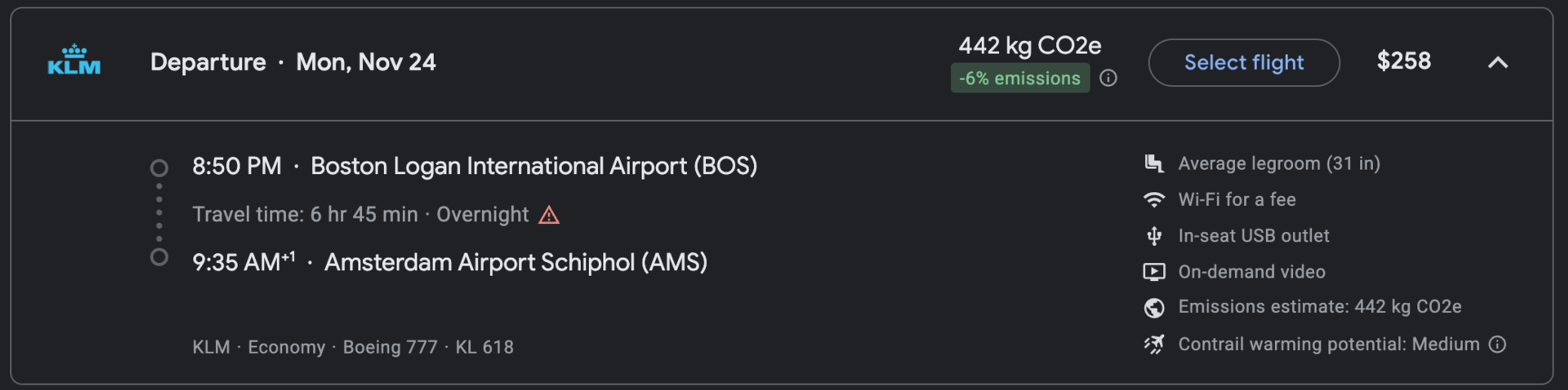 Boston to Amsterdam for $258