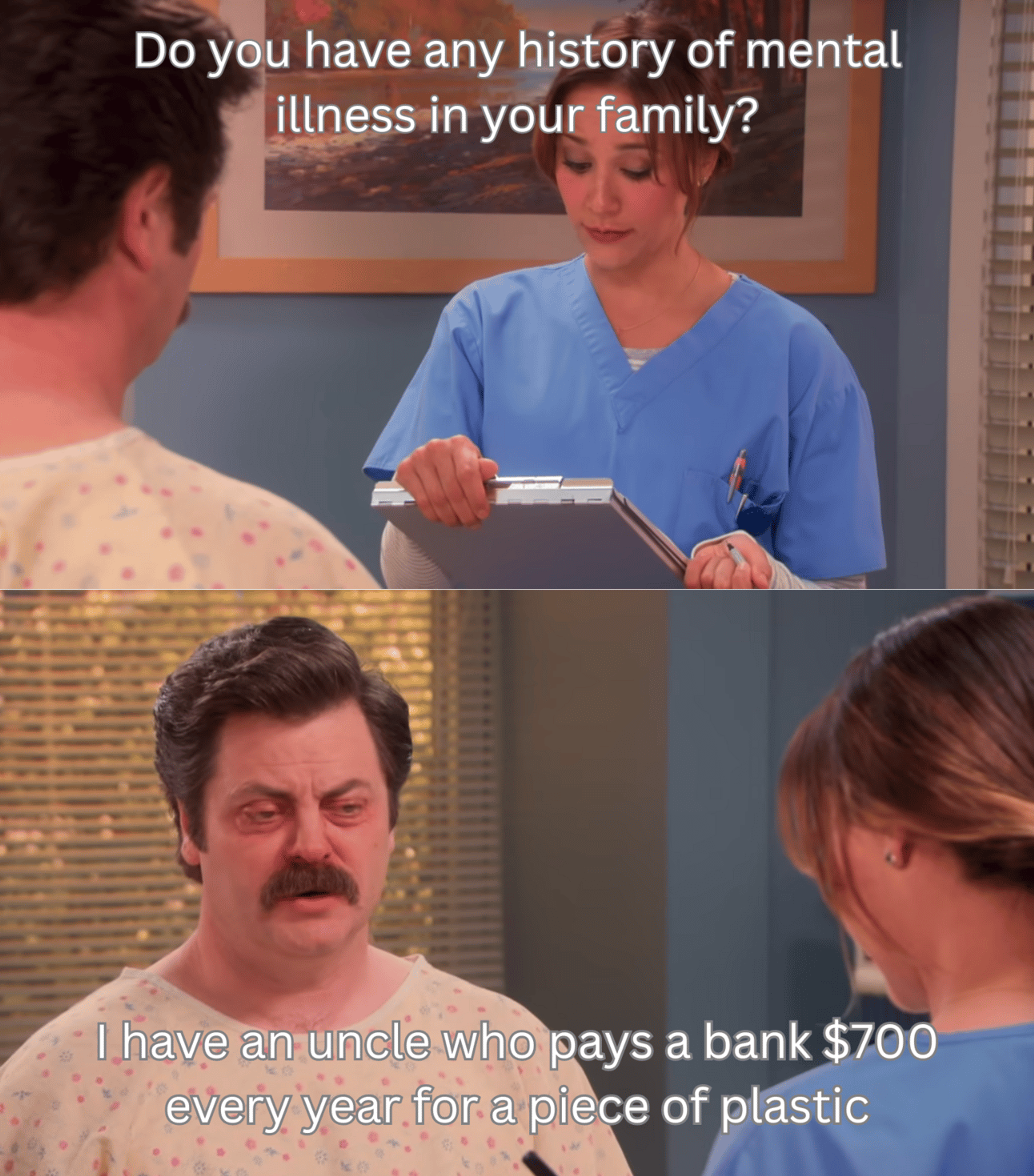 A meme about paying $700 a year for a credit card