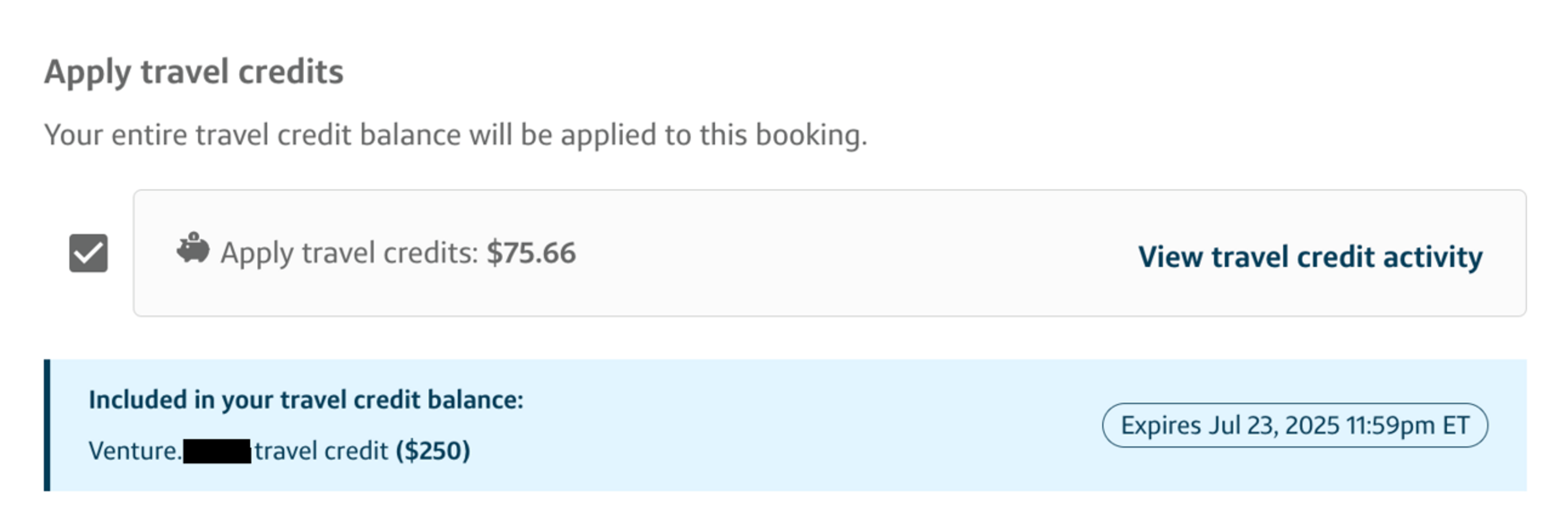 Example of using the new $250 Venture credit