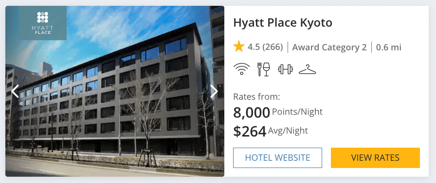 Hyatt Place Kyoto for 8,000 points per night