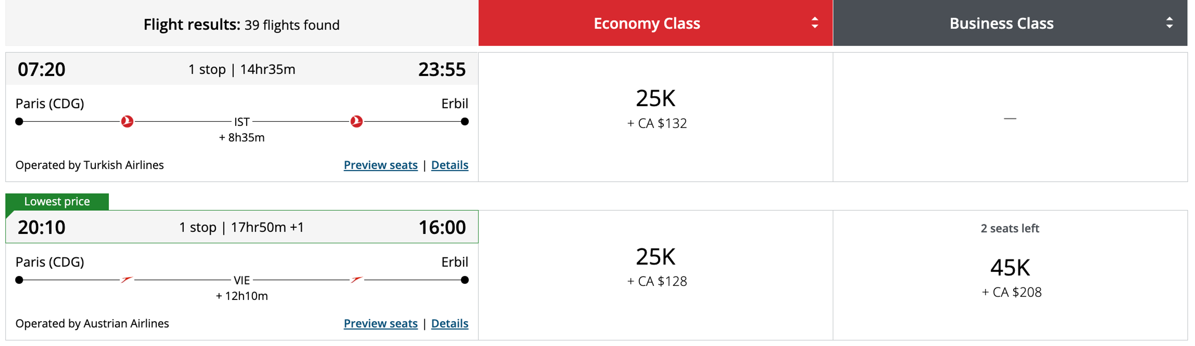 Sample booking CDG-EBL