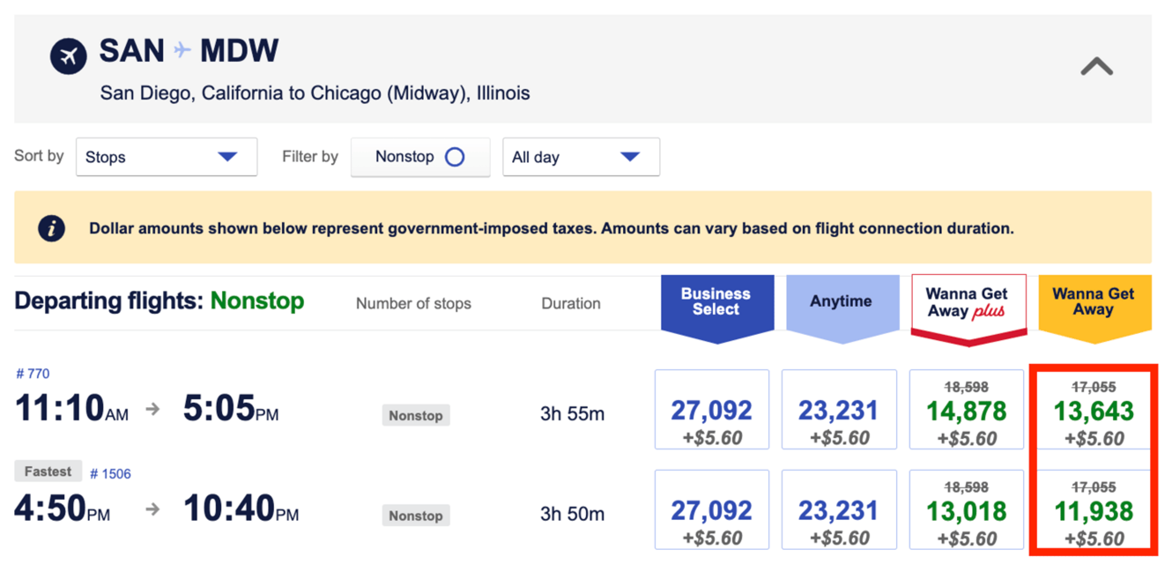 SAN-MDW for 12,000 southwest points