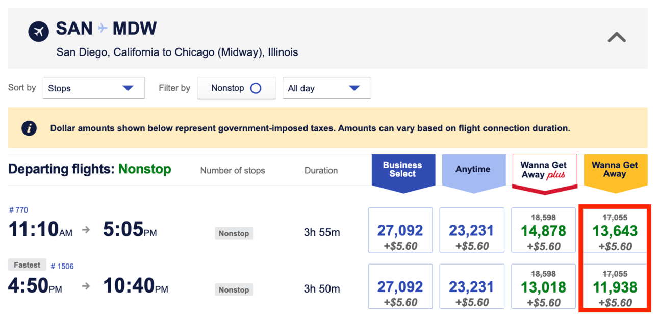 SAN-MDW for 12,000 southwest points