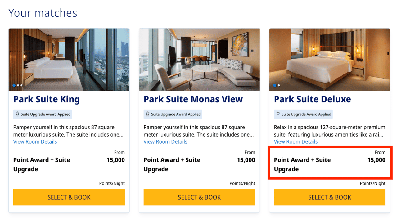 Point Award + Suite Upgrade option