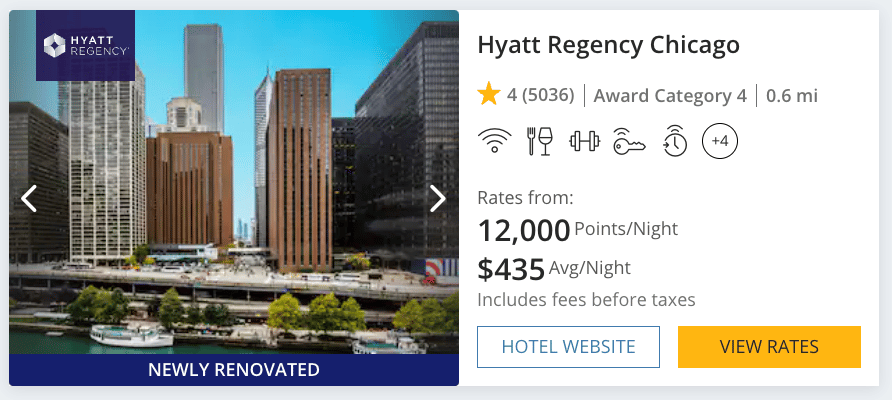 Hyatt Regency Chicago for 12,000 points per night