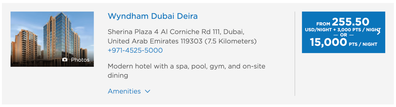 Wyndham hotel in Dubai for 15k points