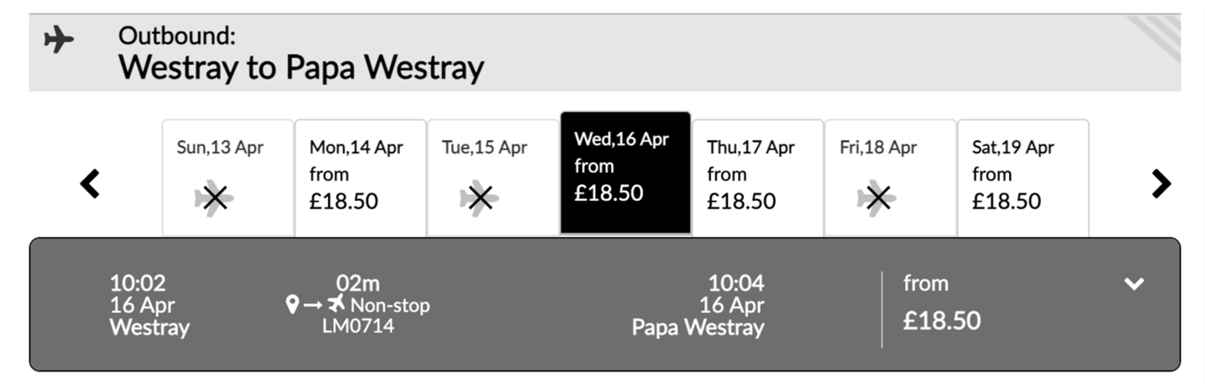 Westray to Papa Westray for $24