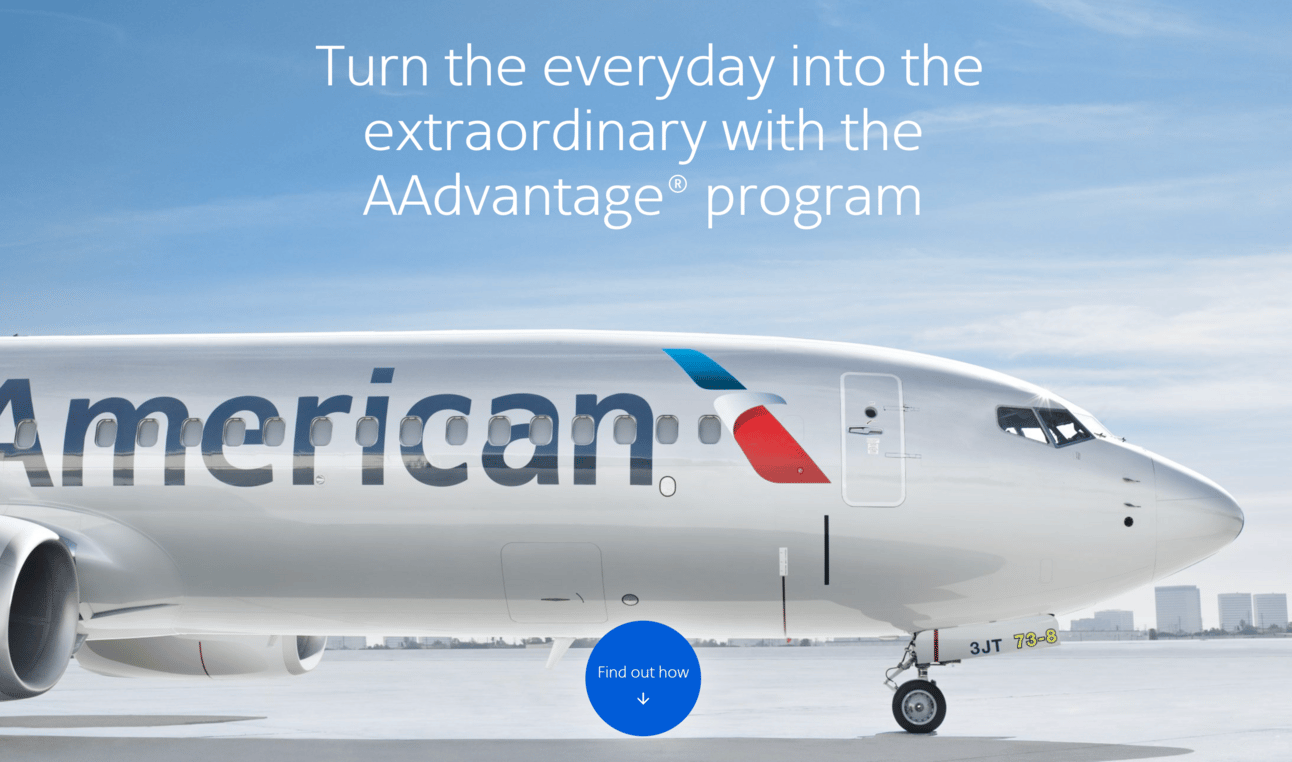 A banner image from American Airlines' website, showcasing their Loyalty Point system