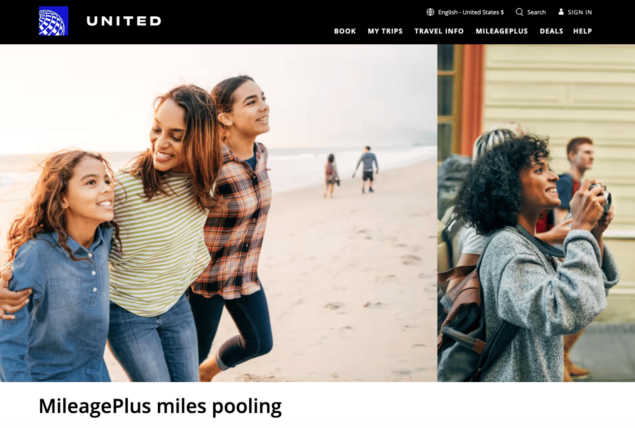 United miles pooling homepage