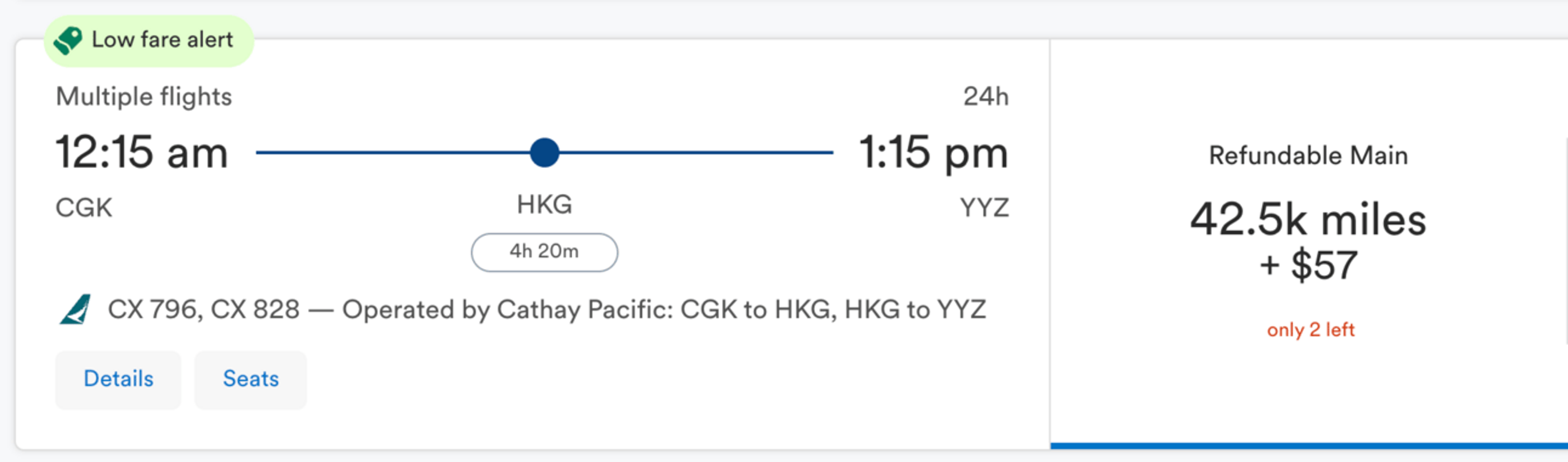 Example of a flight from Jakarta to Toronto for 42,500 Alaska Miles