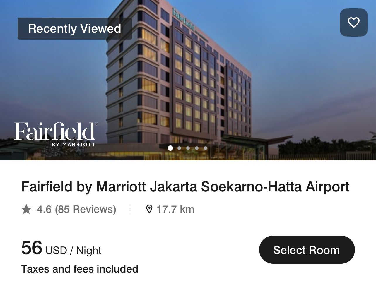 Sample Marriott booking for $56 per night