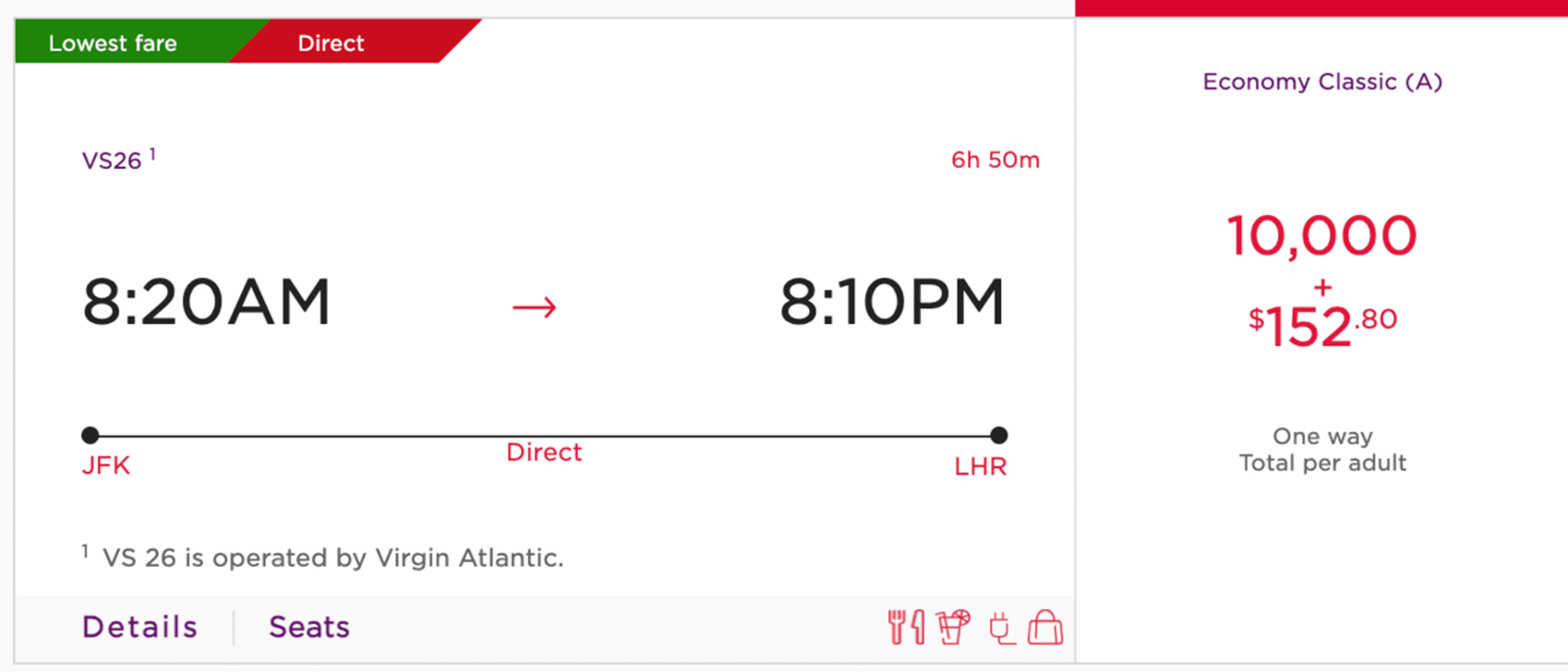NYC to London for 10,000 Virgin Atlantic miles