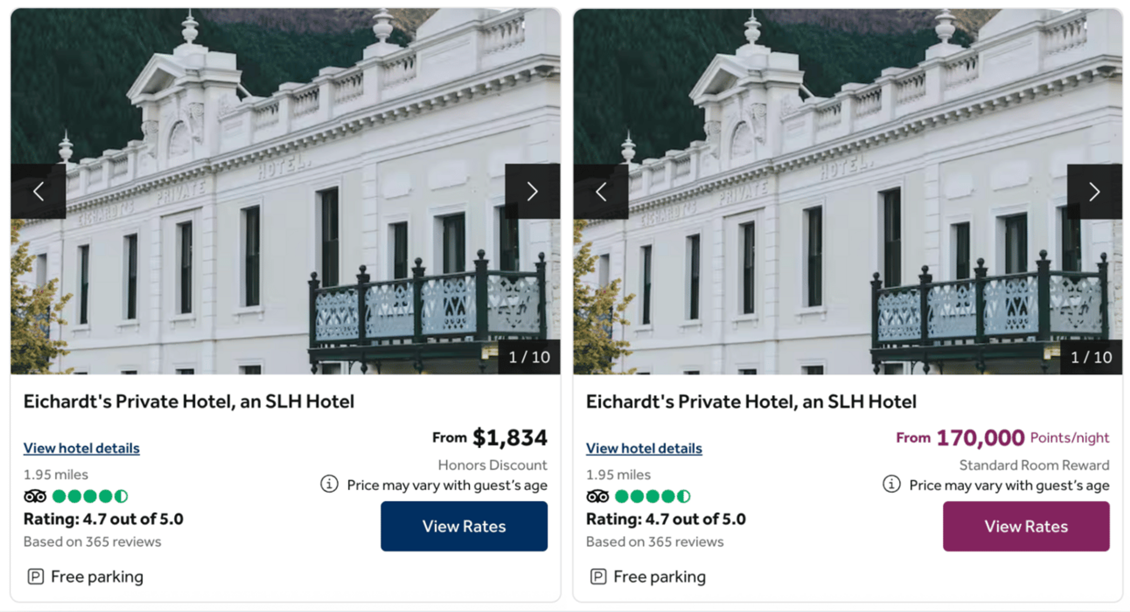 SLH Hotel in Queenstown for 170k points per night