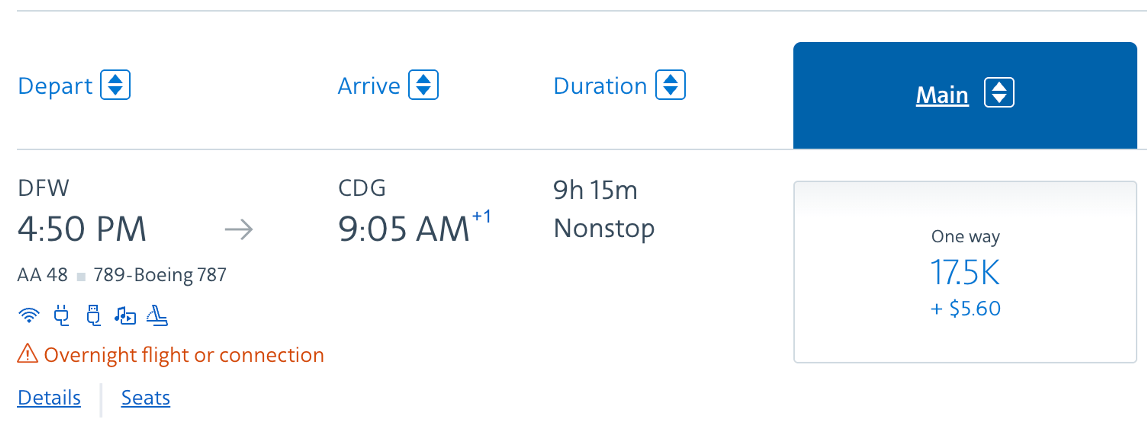 Dallas to Paris for 17.5k miles