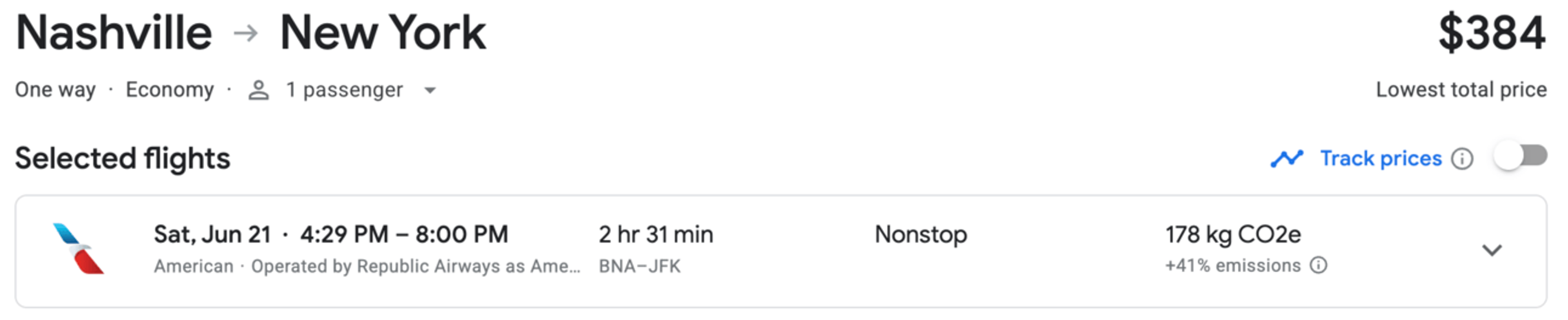Nashville to New York for $384