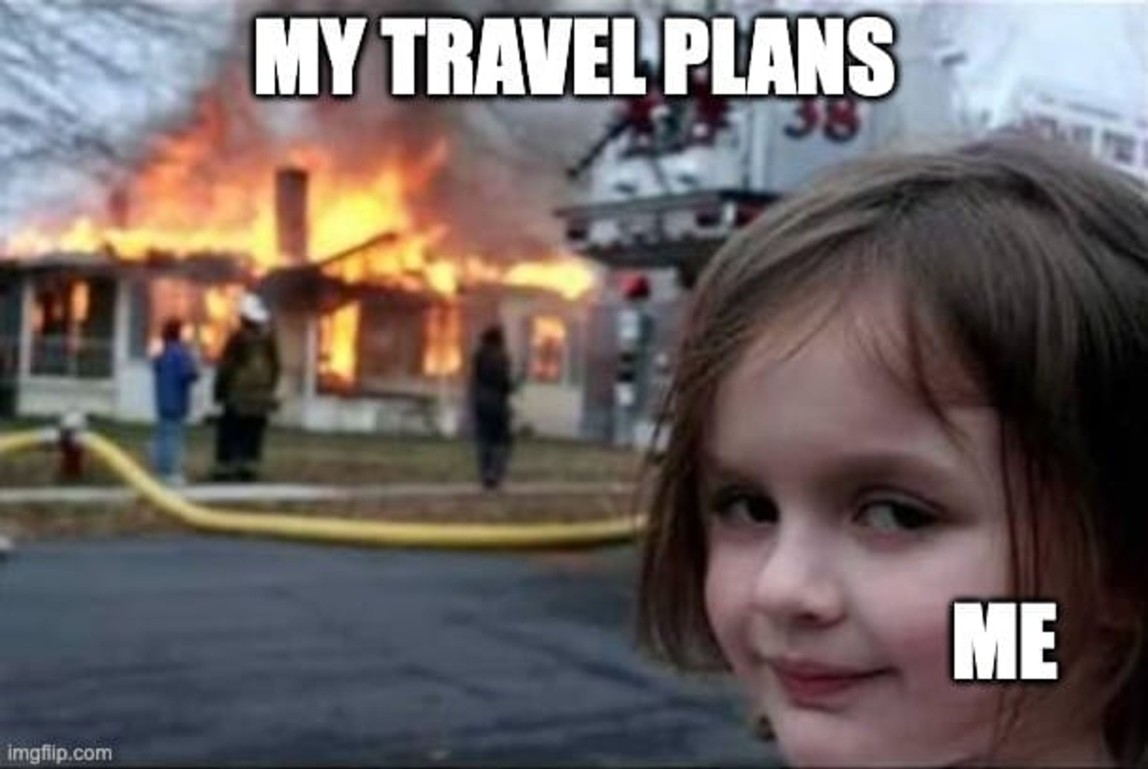 A meme of mike's travel plans burning behind a devious girl