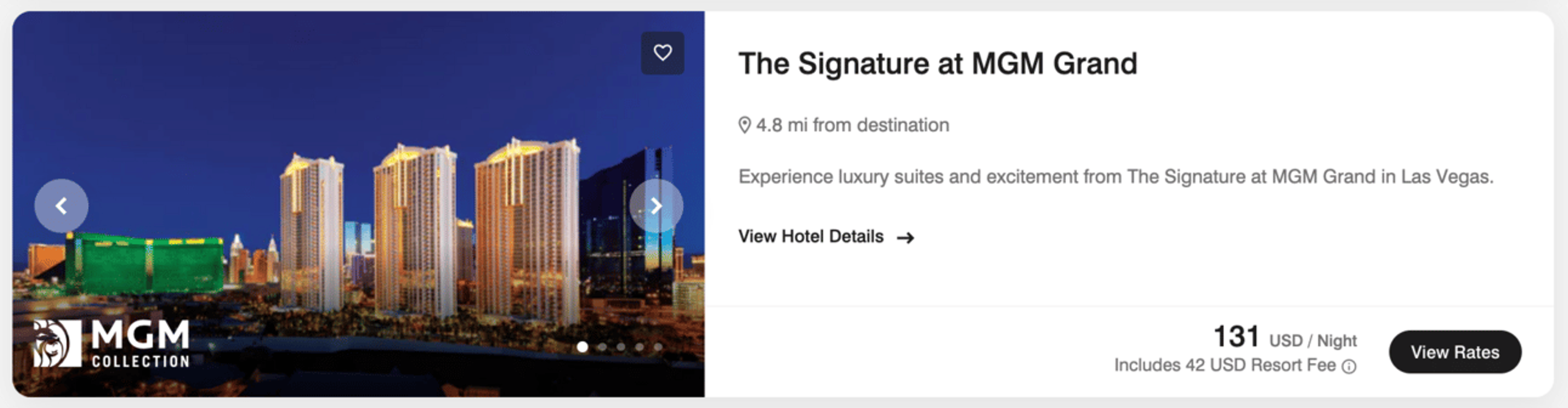 Screenshot of MGM booking
