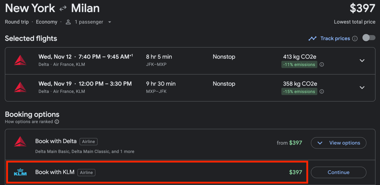 New York to Milan for $397 round trip on Delta