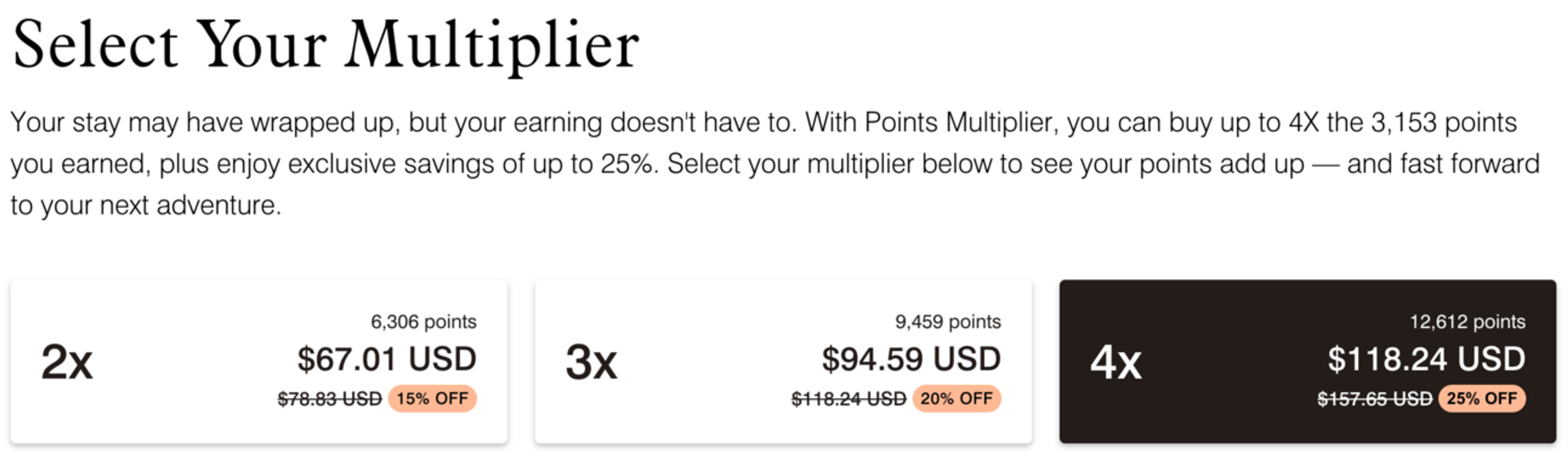 A screenshot from my account showing the various options to purchase points