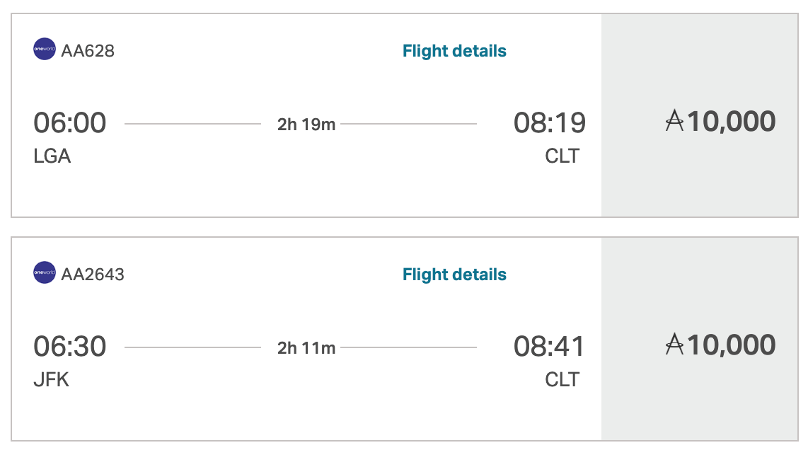 New York to Charlotte for 10,000 Cathay Miles