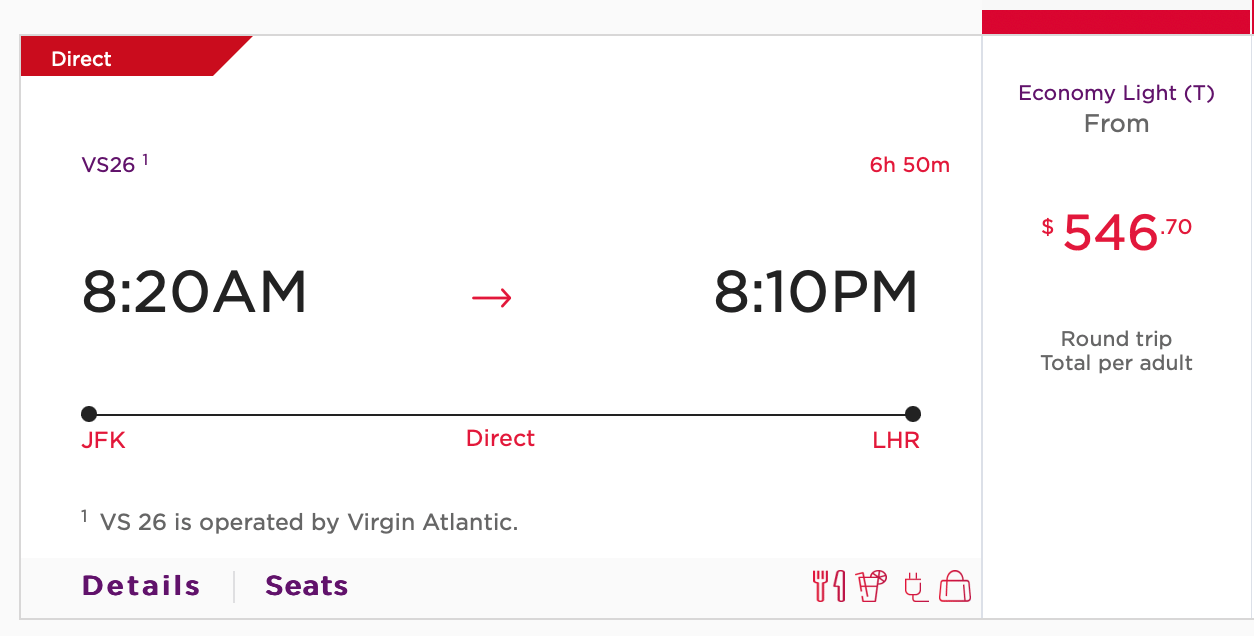 Screenshot of a Virgin Atlantic Flight