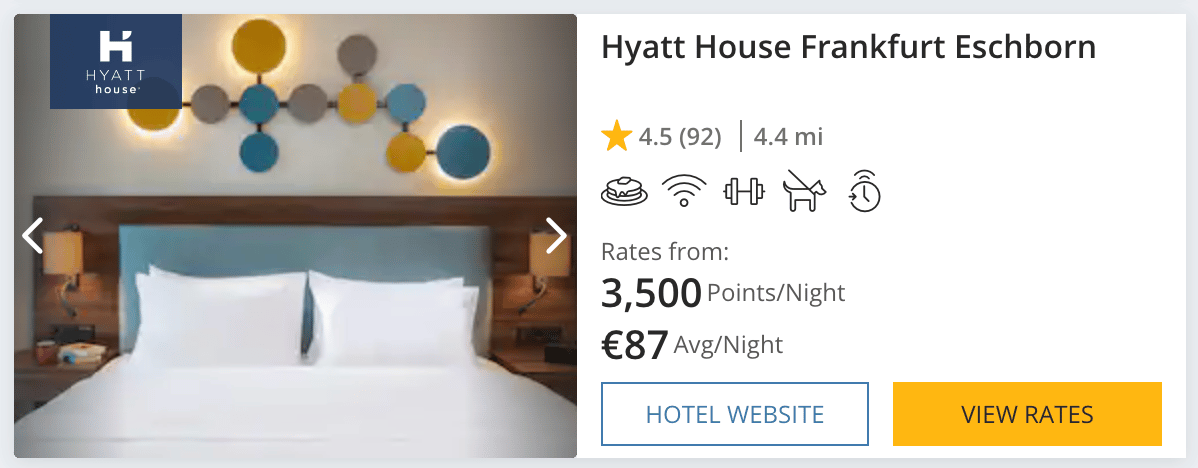 An example of a Hyatt hotel in Germany for 3,500 points per night