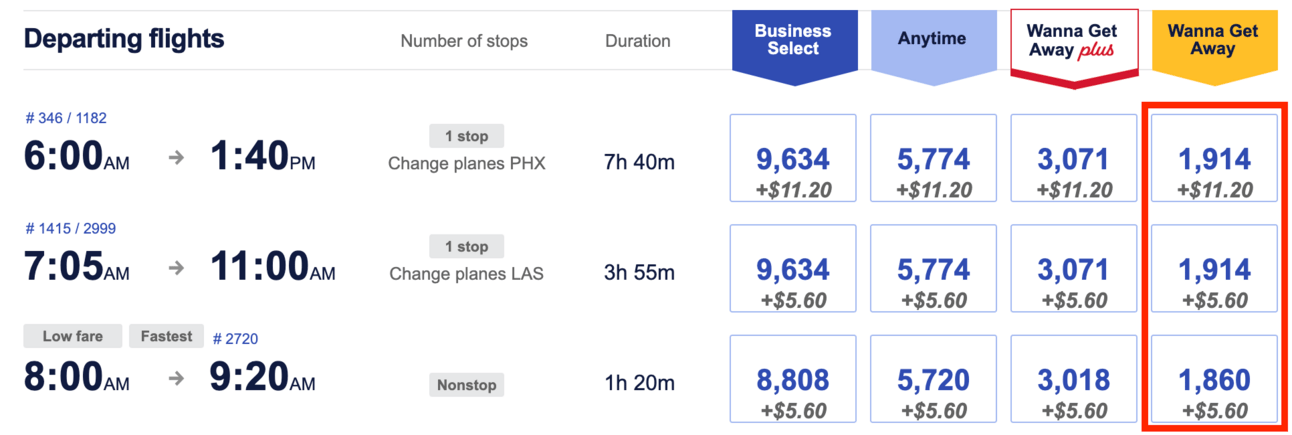 Flying from LAX-SFO can even cost as little as 1.8k points!