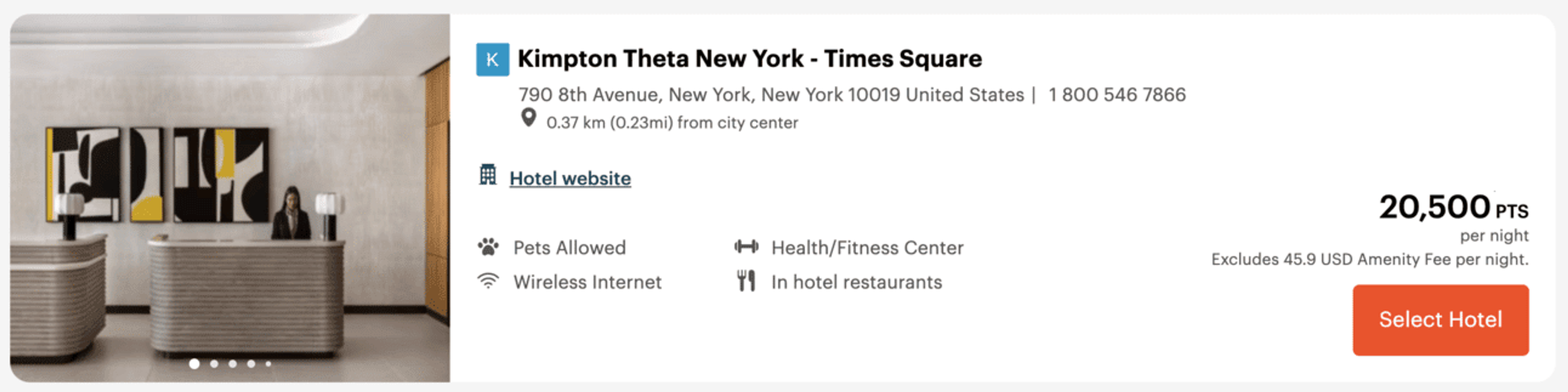 IHG Hotel in New York City for 20,500 points for night