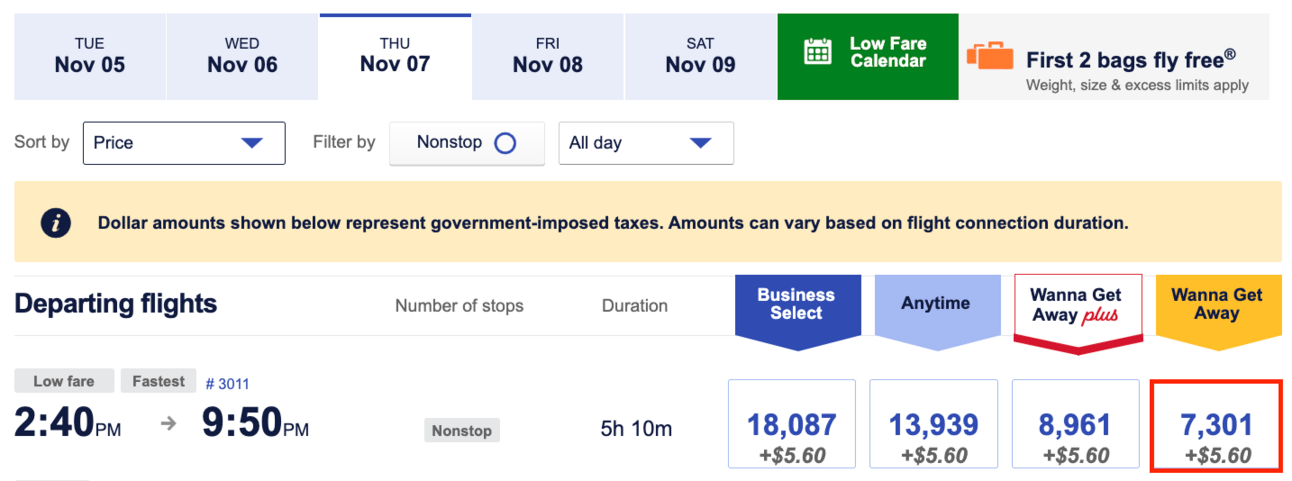 California to Hawaii for 7,300 Southwest points