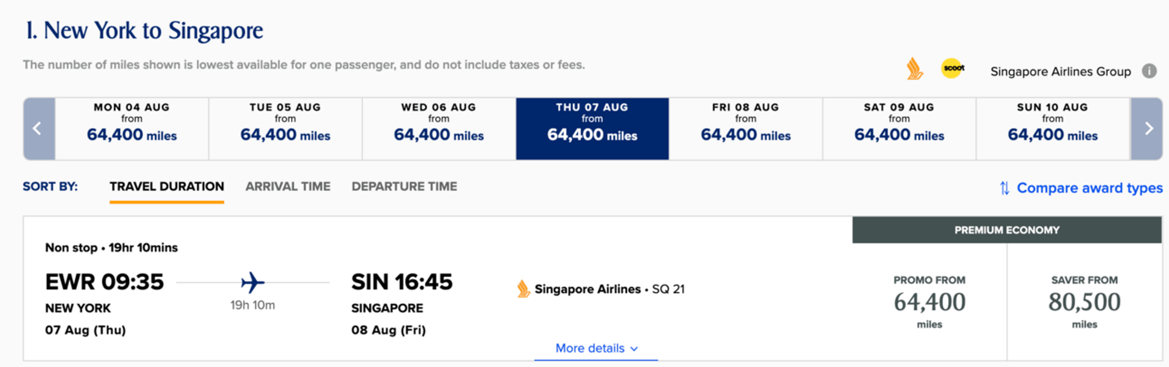 EWR > SIN itinerary
