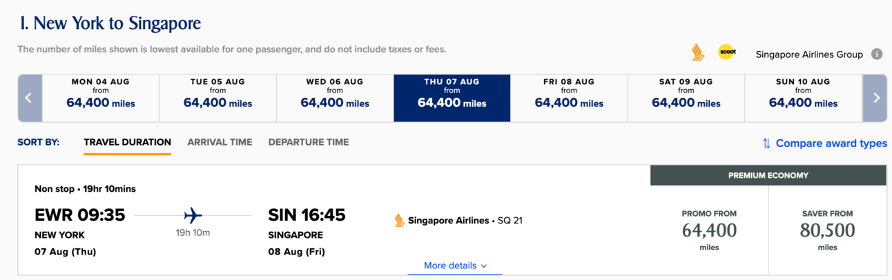 EWR > SIN itinerary