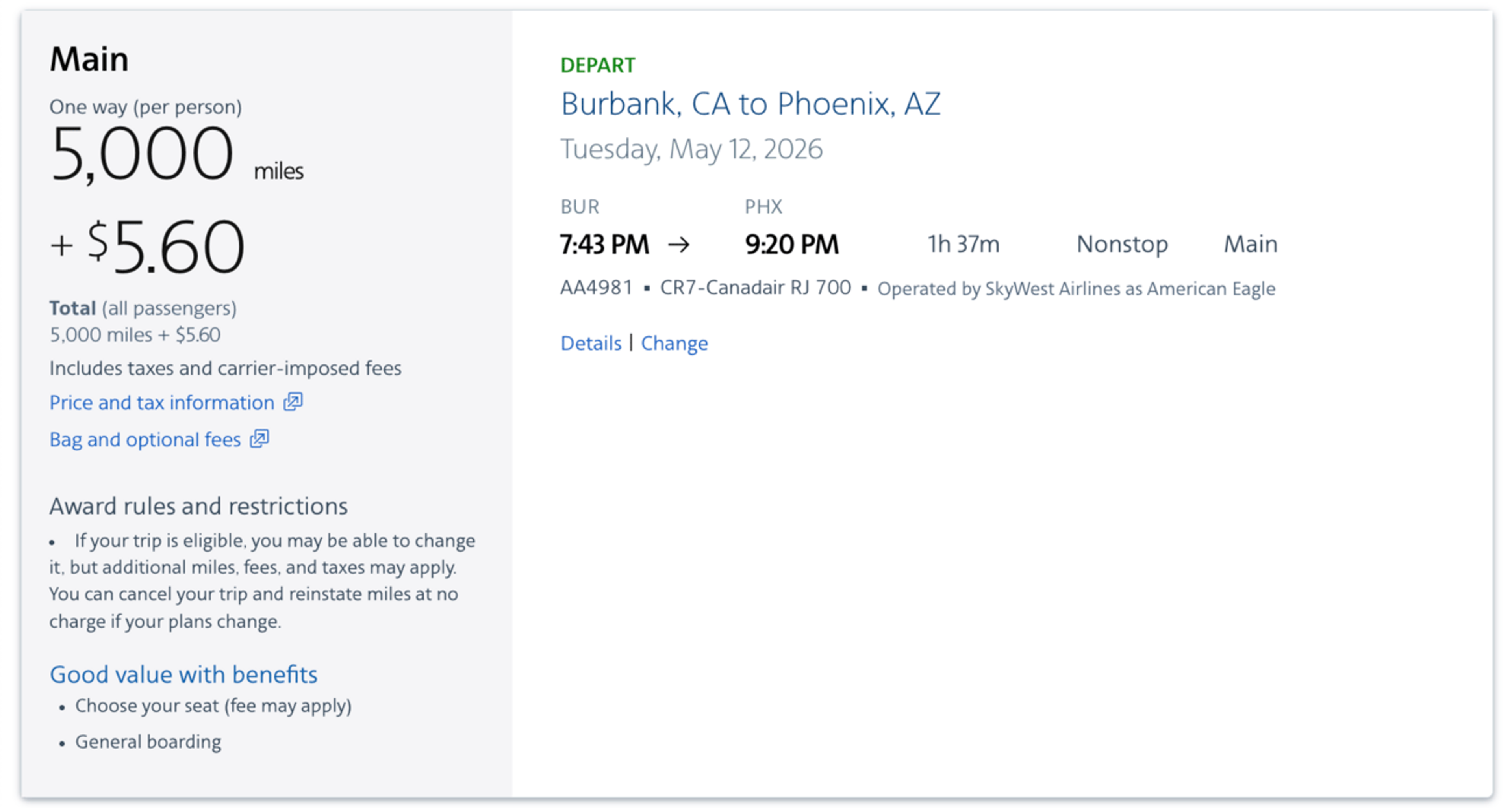 Screenshot from aa.com