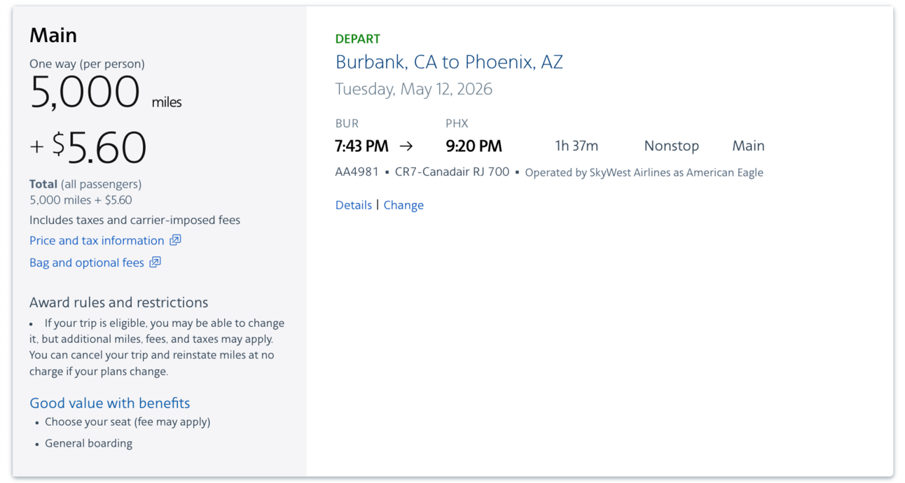 Screenshot from aa.com