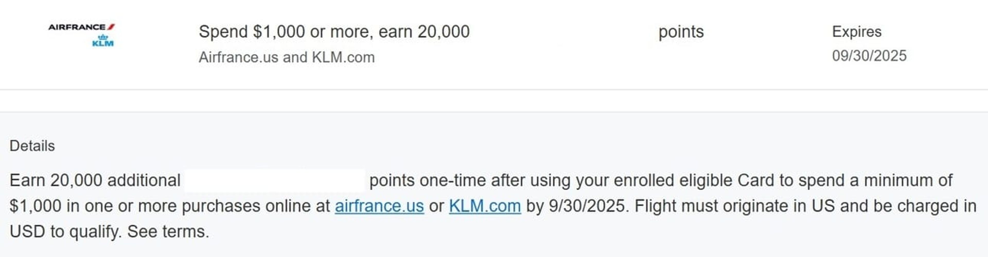 Merchant offer to earn 20,000 bonus MR points
