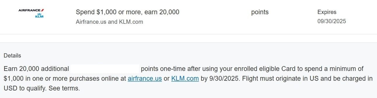Merchant offer to earn 20,000 bonus MR points