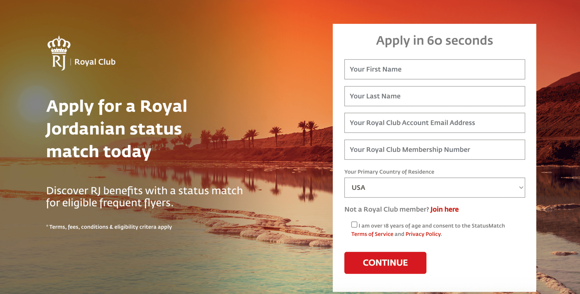 Royal Jordanian status match page