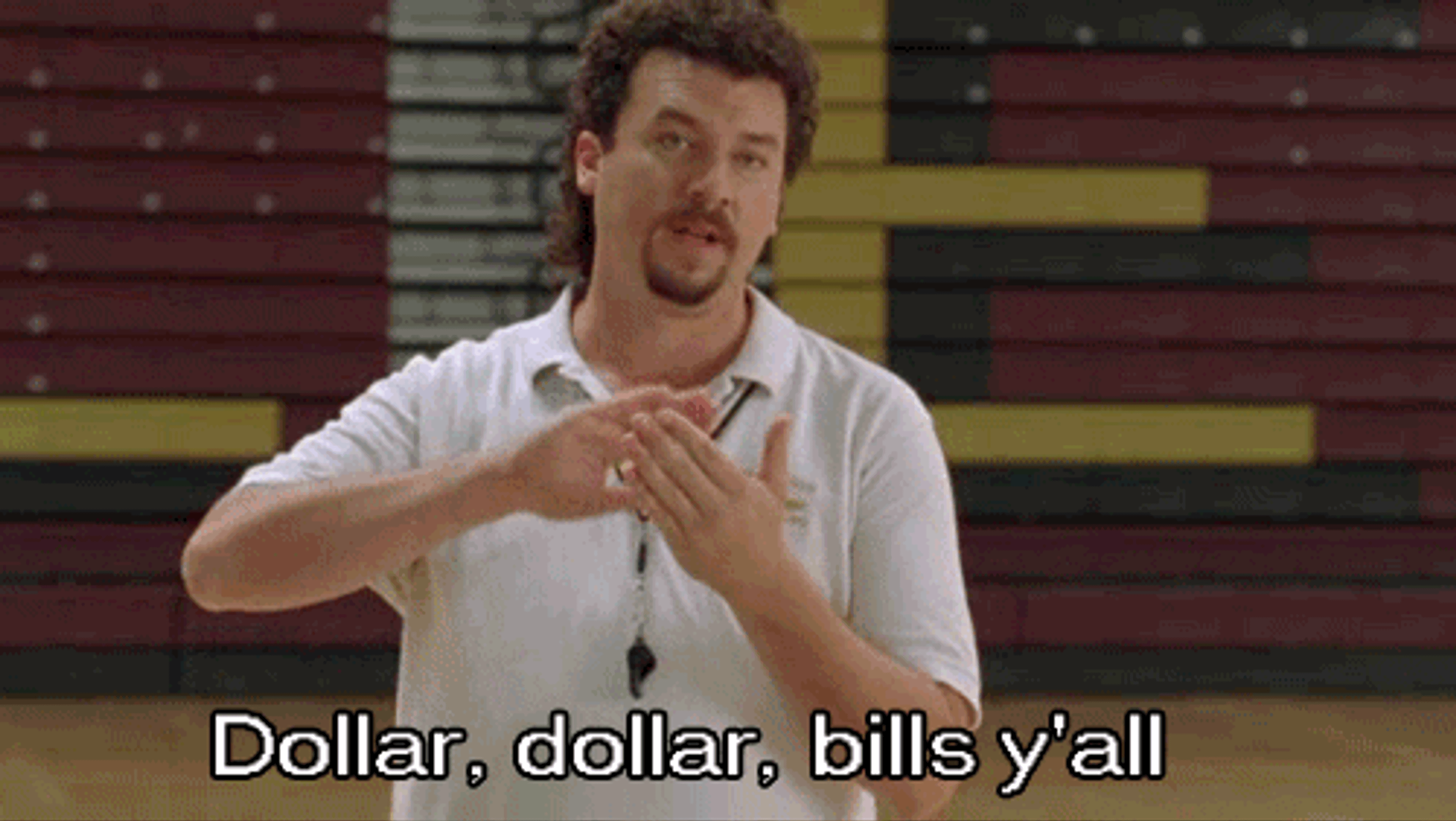 A gif showing someone "making it rain" with money