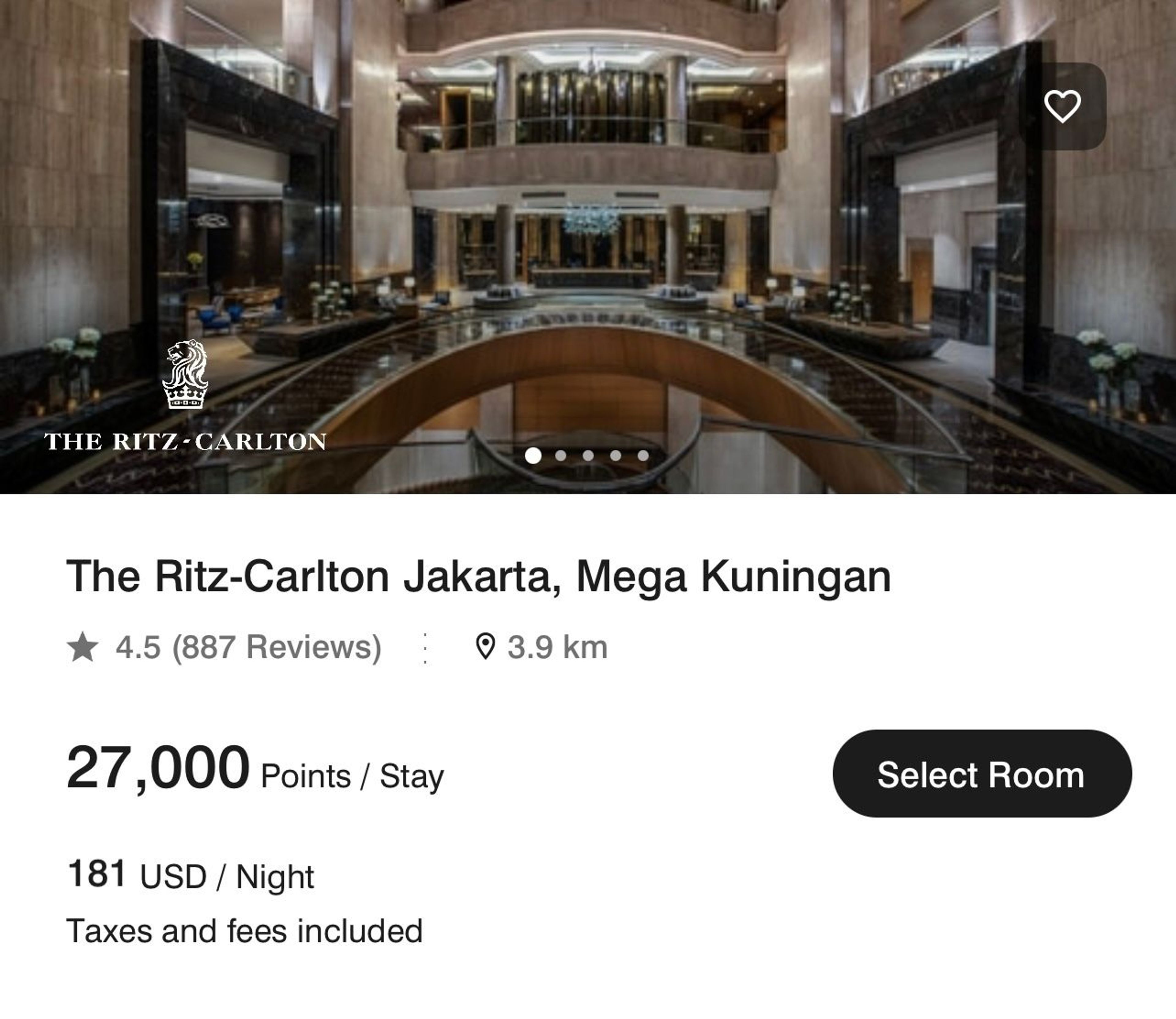 Ritz-Carlton Kuningan for 27,000 points per night