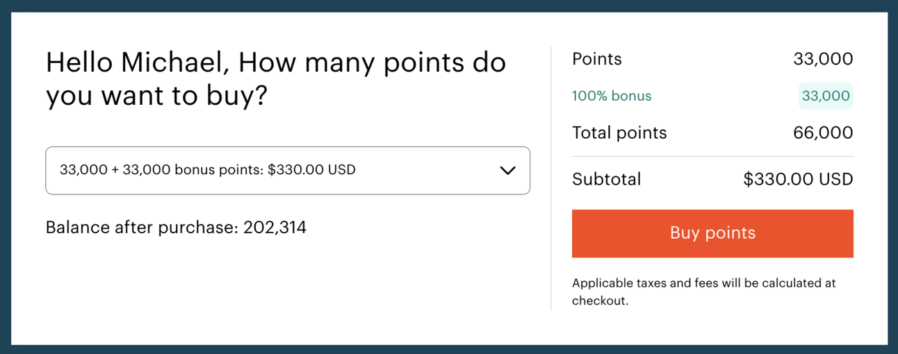 Example of buying 66,000 IHG Points for $330