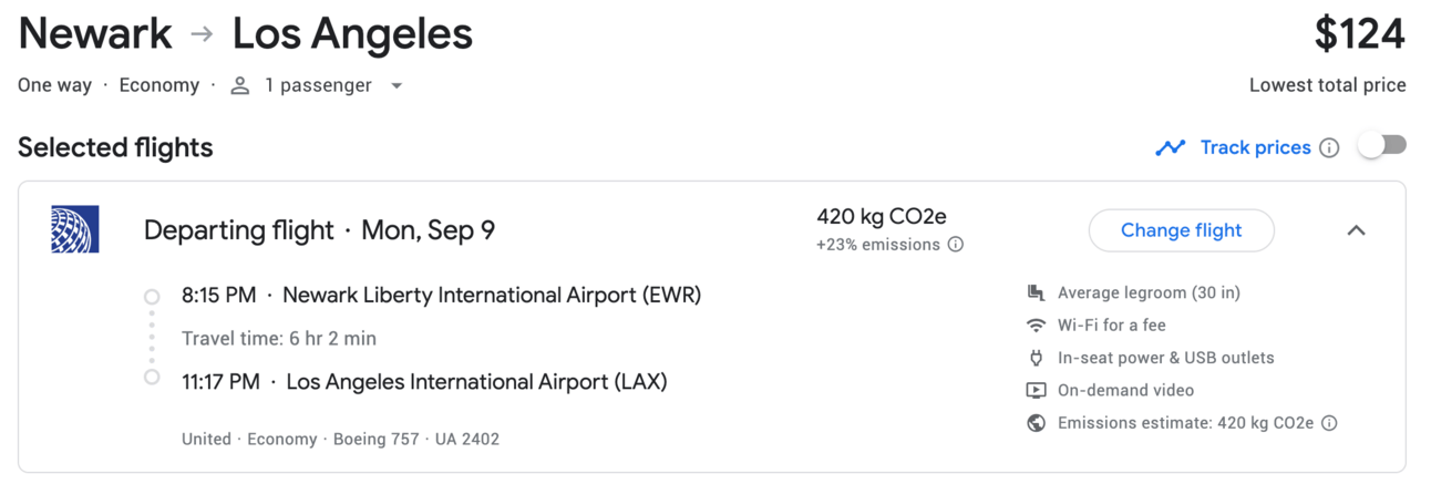 Newark to LAX for $124 on United