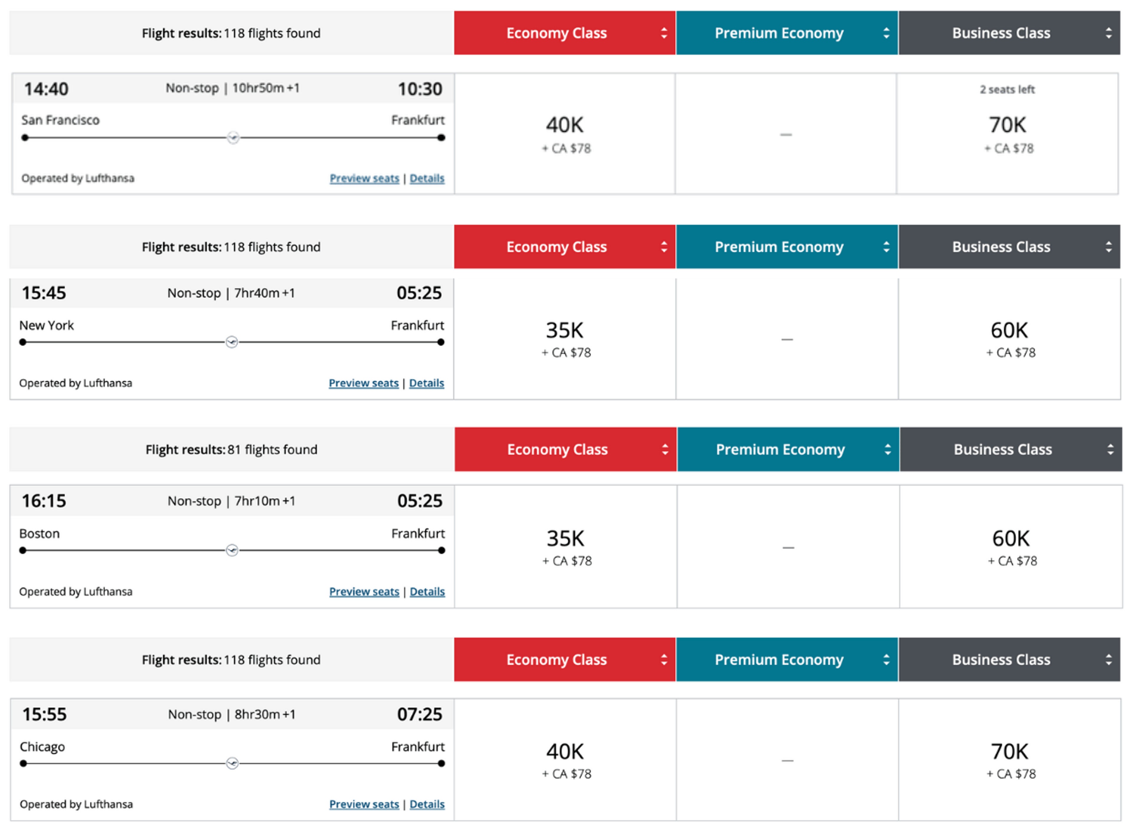 Aeroplan bookings