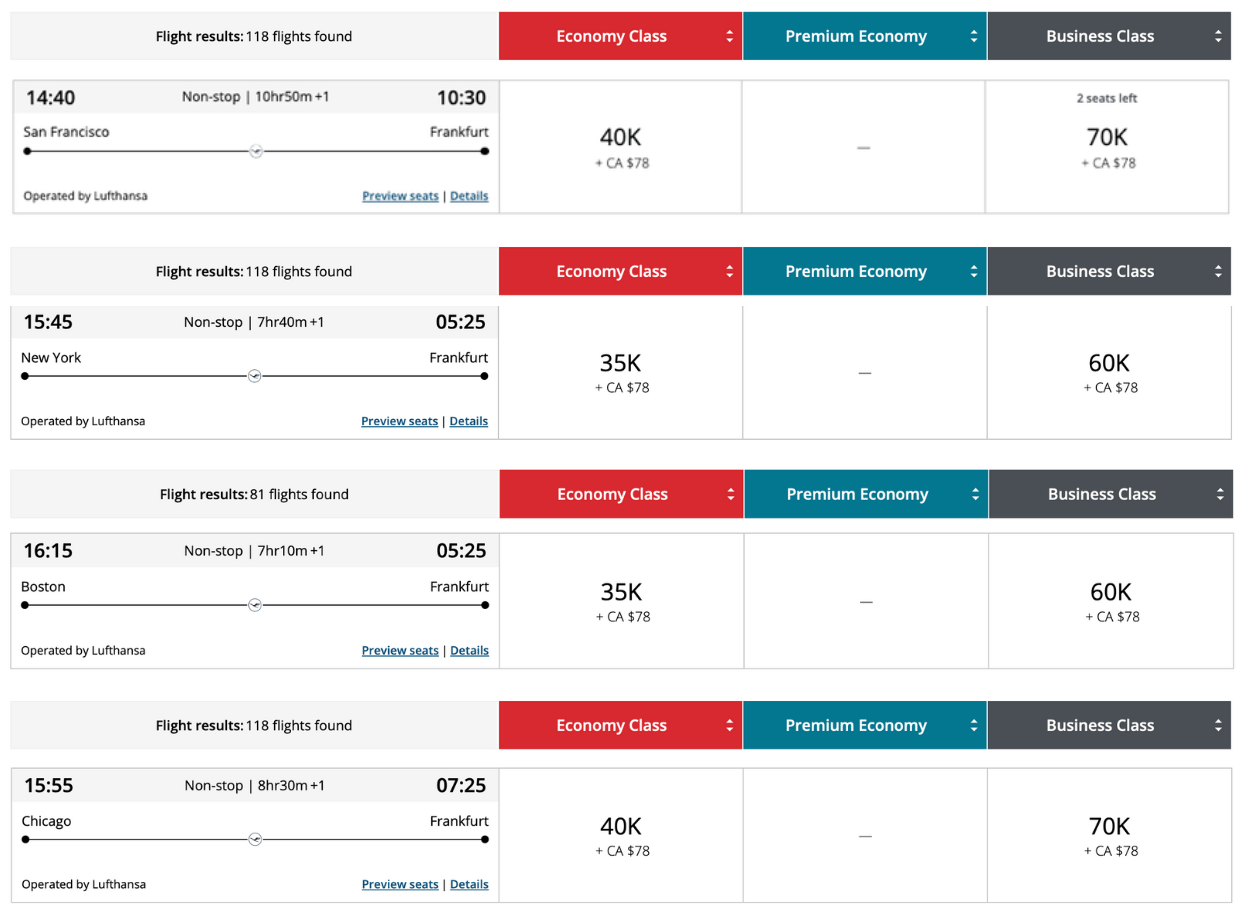 Aeroplan bookings