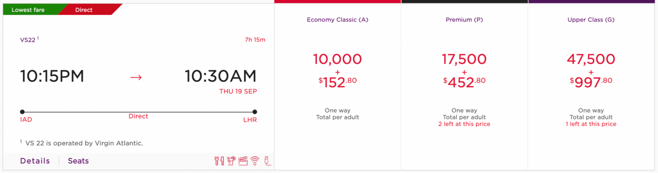 Fly across the Atlantic in Virgin Upper class for just 47,500 miles