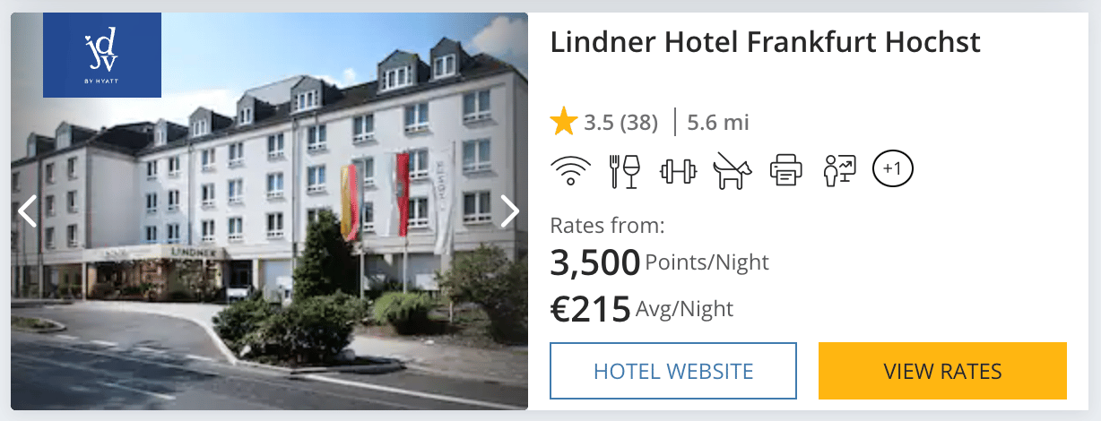 An example of a Hyatt hotel in Germany for 3,500 points per night