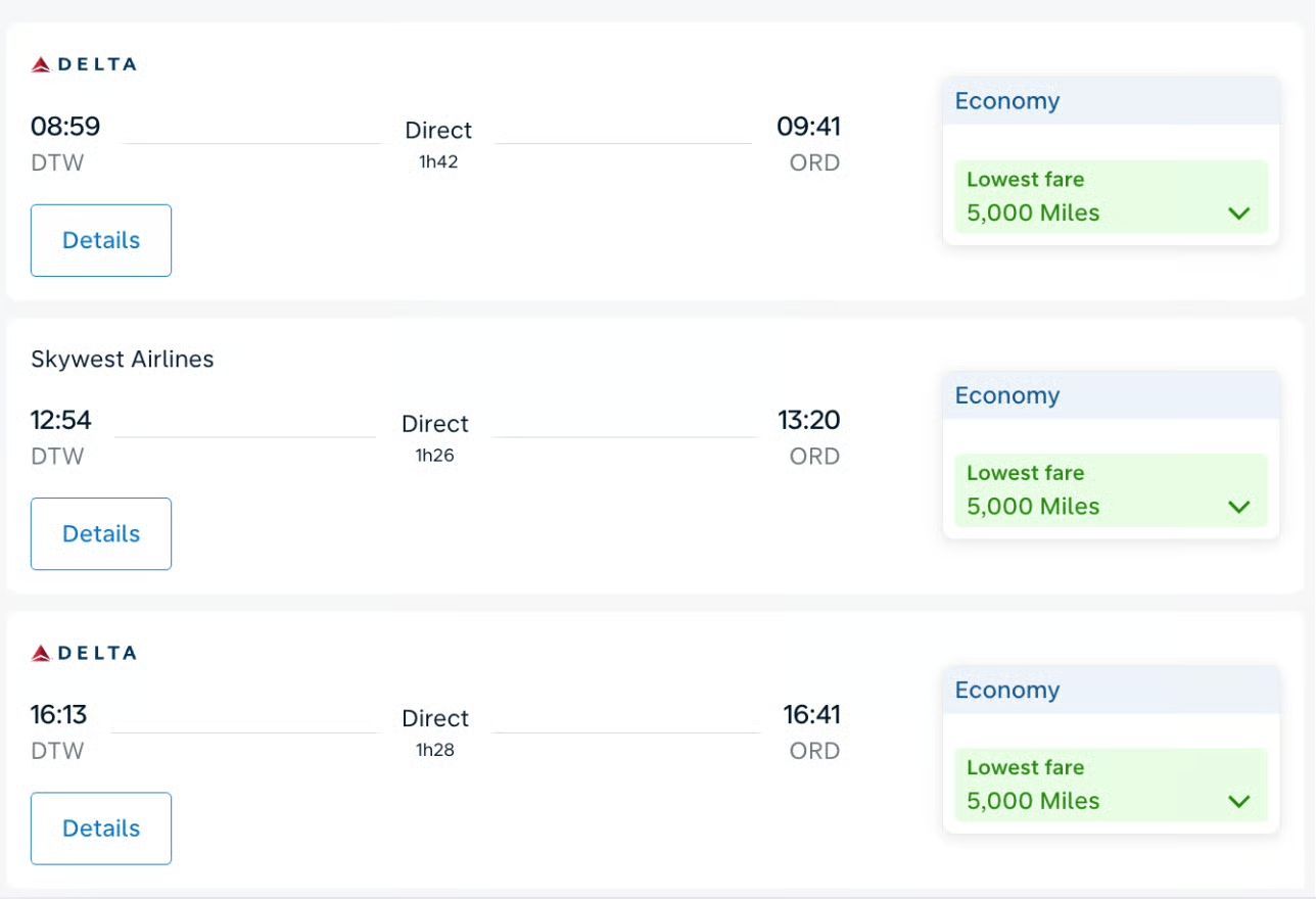 Examples of Delta-operated flights bookable via Flying Blue