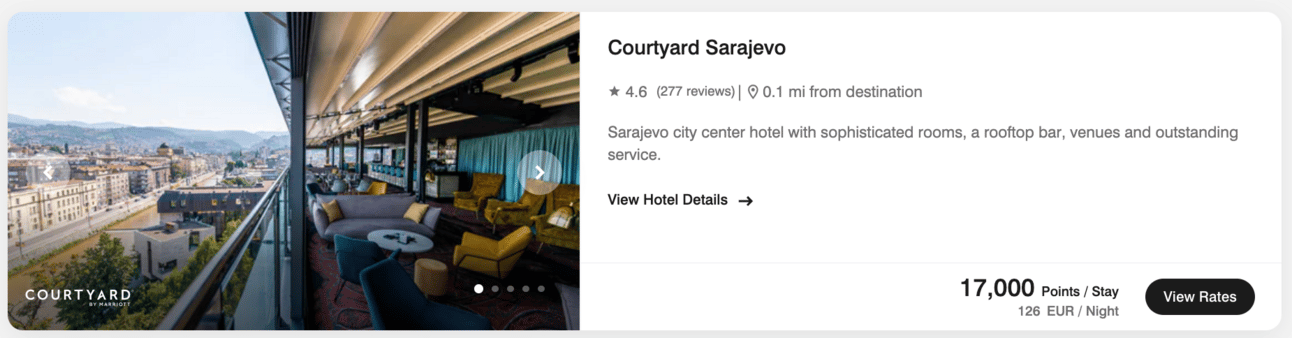 Courtyard Sarajevo for 17,000 points per night